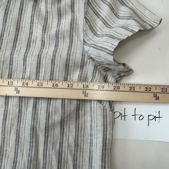 Cappagallo Linen Blend Button Down Shirt Striped Embroidered Short Sleeve Medium - Picture 8 of 10